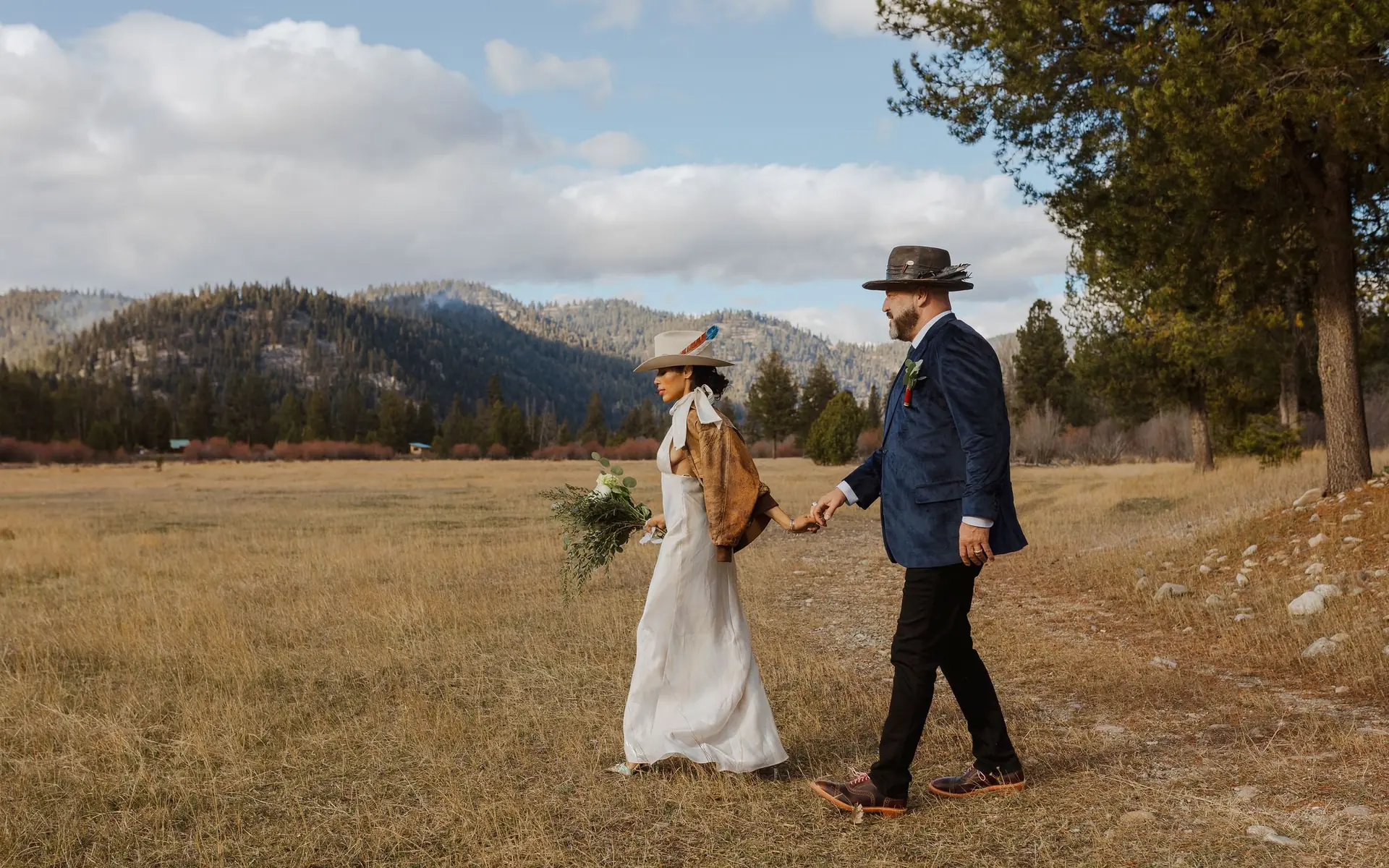 A couple looking out over the Bitterroot Valley from the ranch